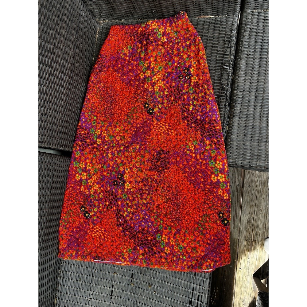 Mr B's Vintage 1970's 60s Flower Power Quilted Skirt Size M Red Mod